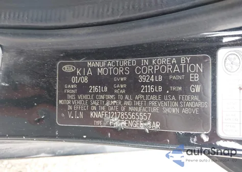 2008 Kia Spectra Ex from USA, damaged, VIN KNAFE121785565557